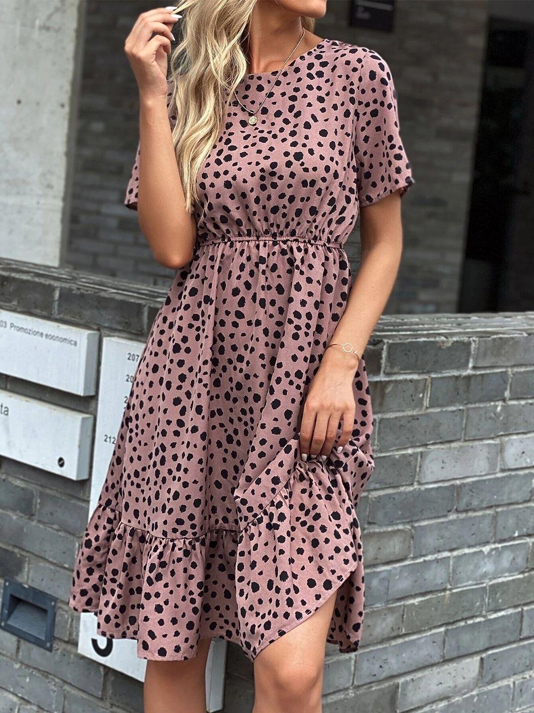 fery london pink polka dot printed puff sleeves fit & flare dress