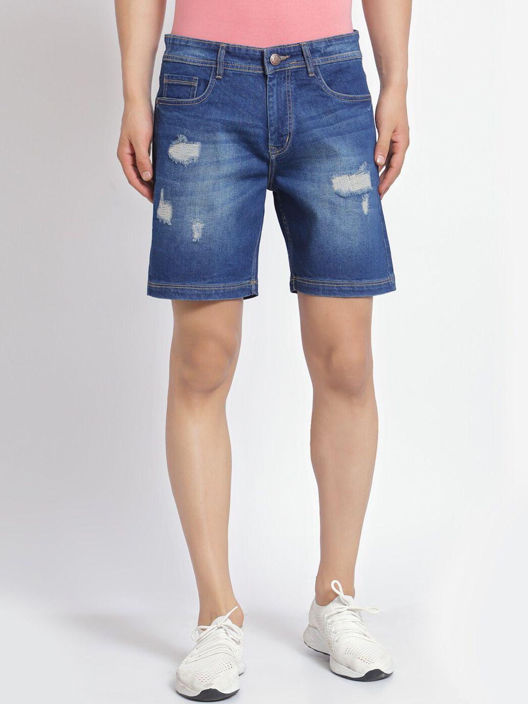 fever men blue washed printed slim fit denim shorts