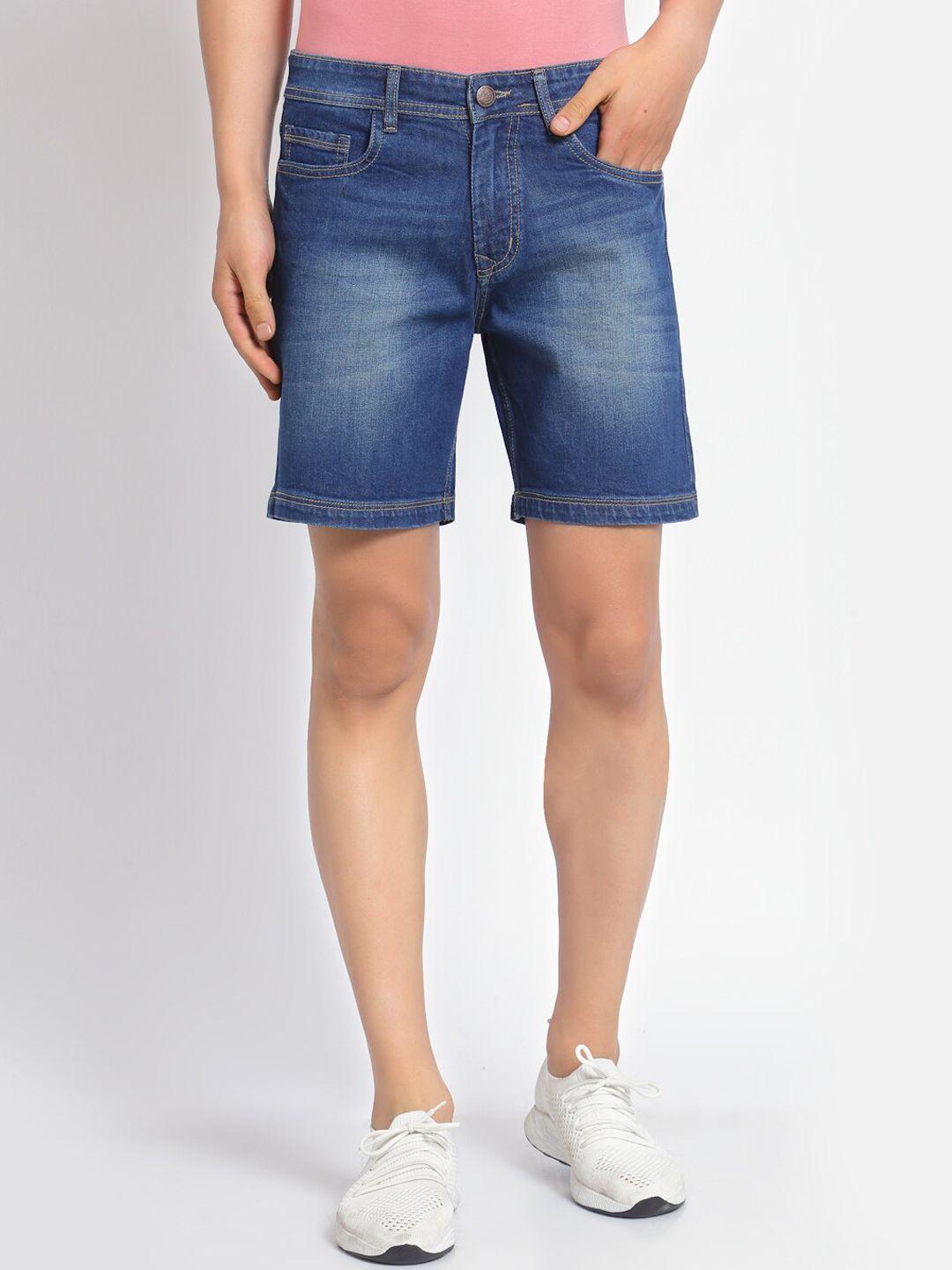 fever men blue washed slim fit denim shorts