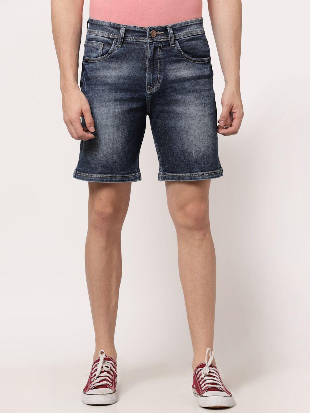 fever men blue washed slim fit denim shorts