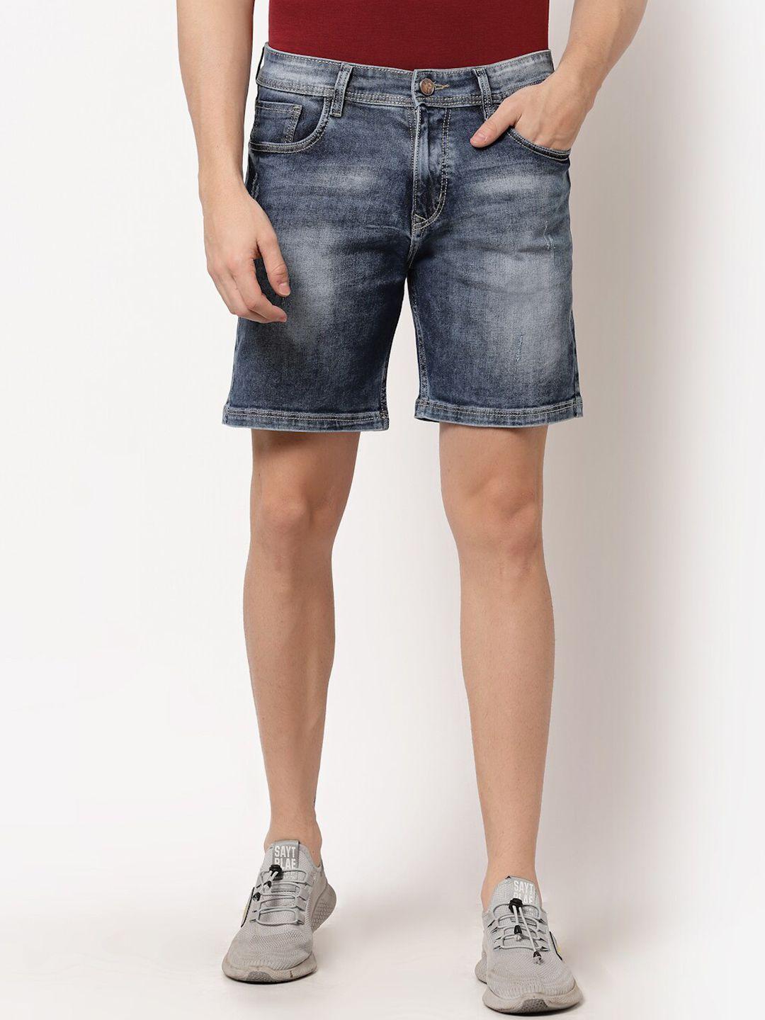 fever men blue washed slim fit denim shorts