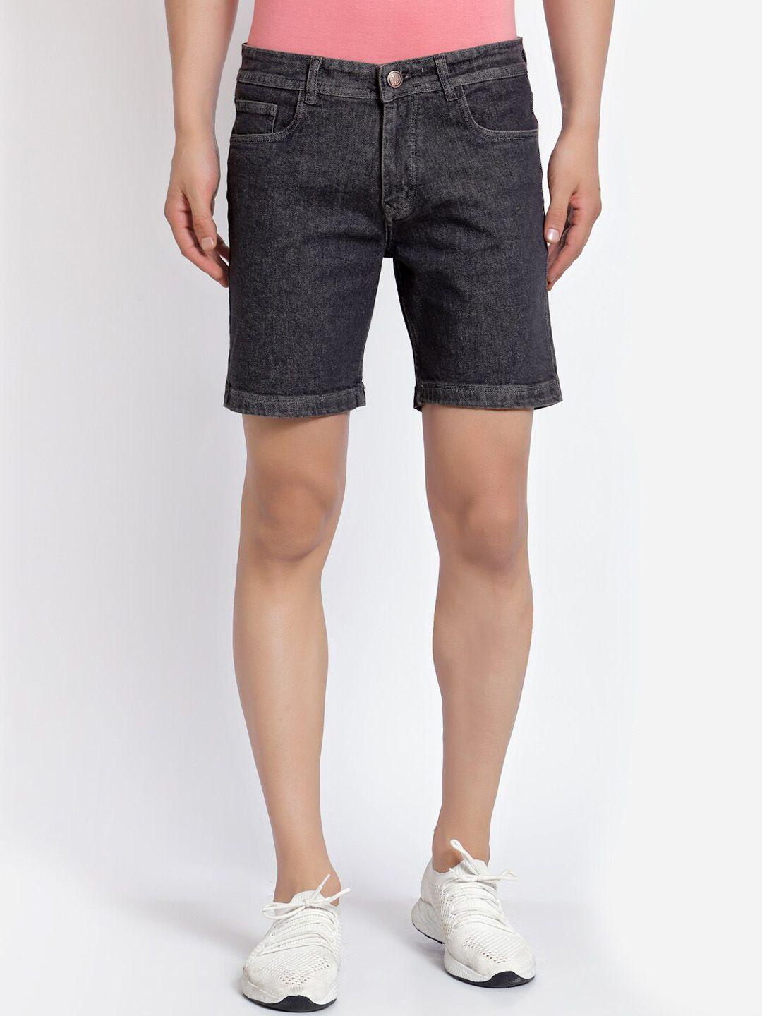 fever men grey melange slim fit denim shorts