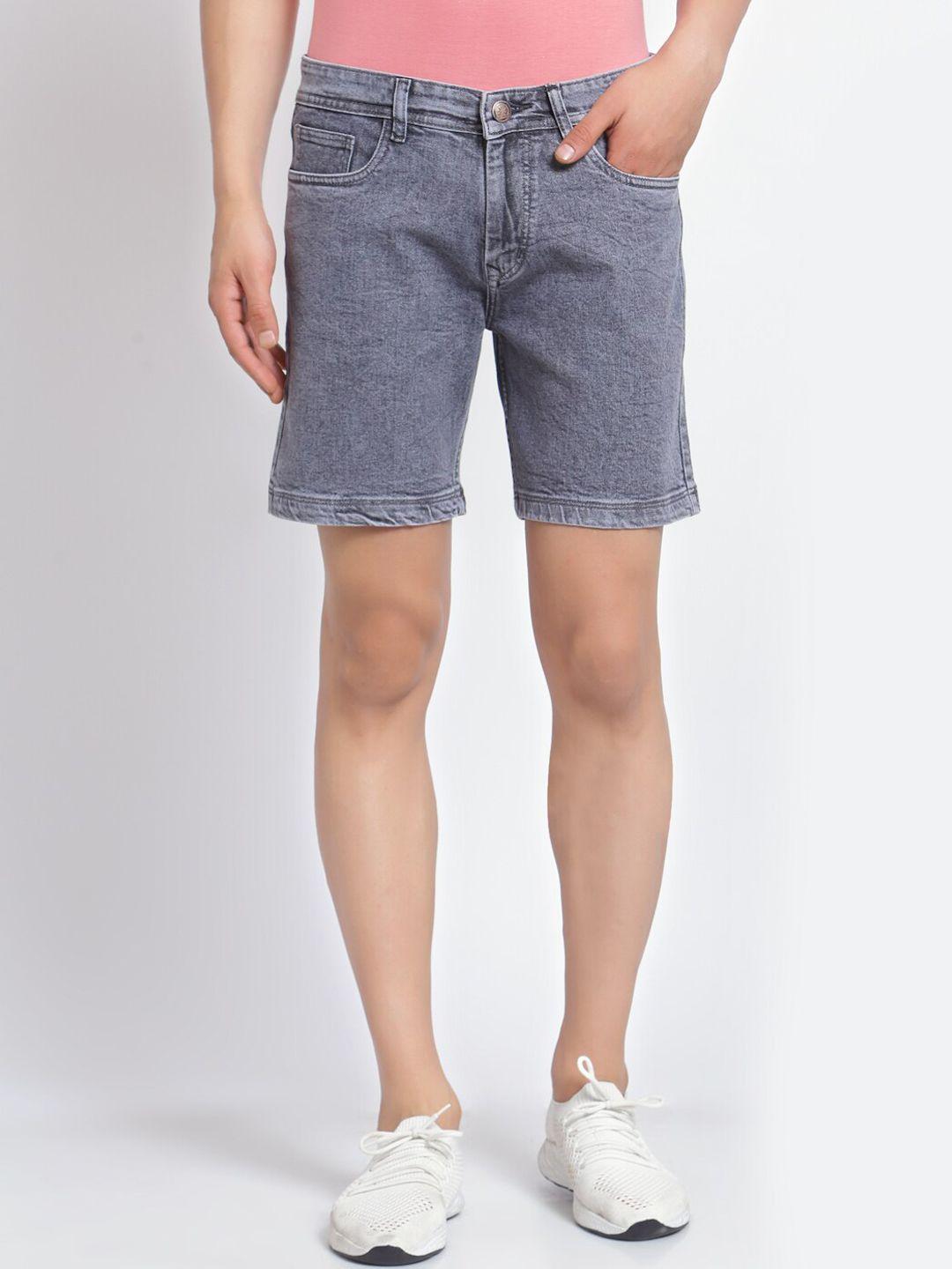 fever men grey slim fit denim shorts