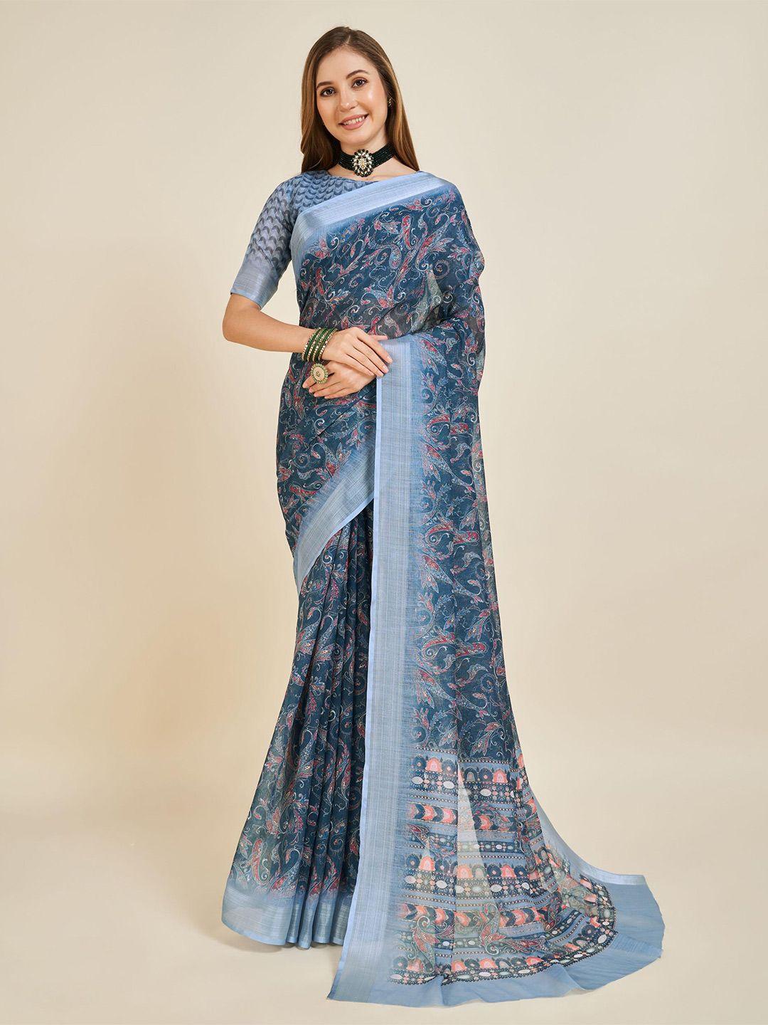 fevinaa ethnic motifs zari linen blend saree