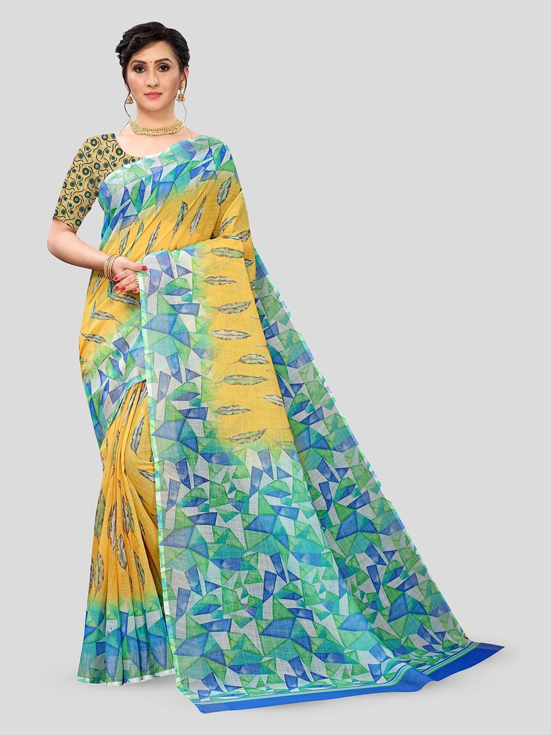 fevinaa floral printed pure linen saree