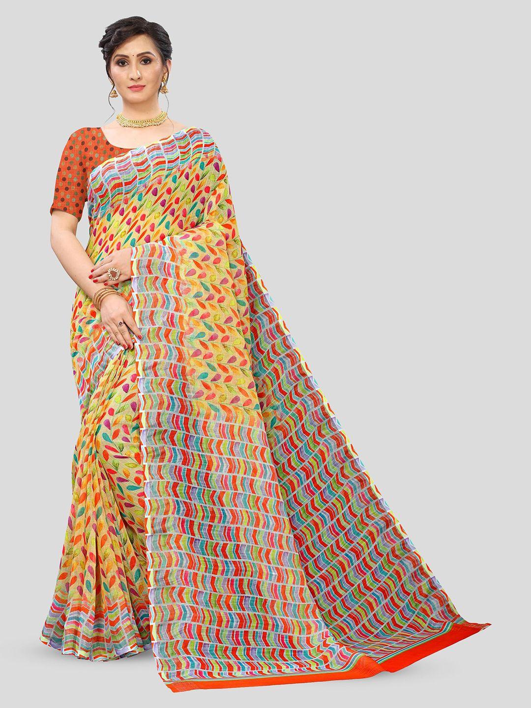 fevinaa floral printed pure linen saree