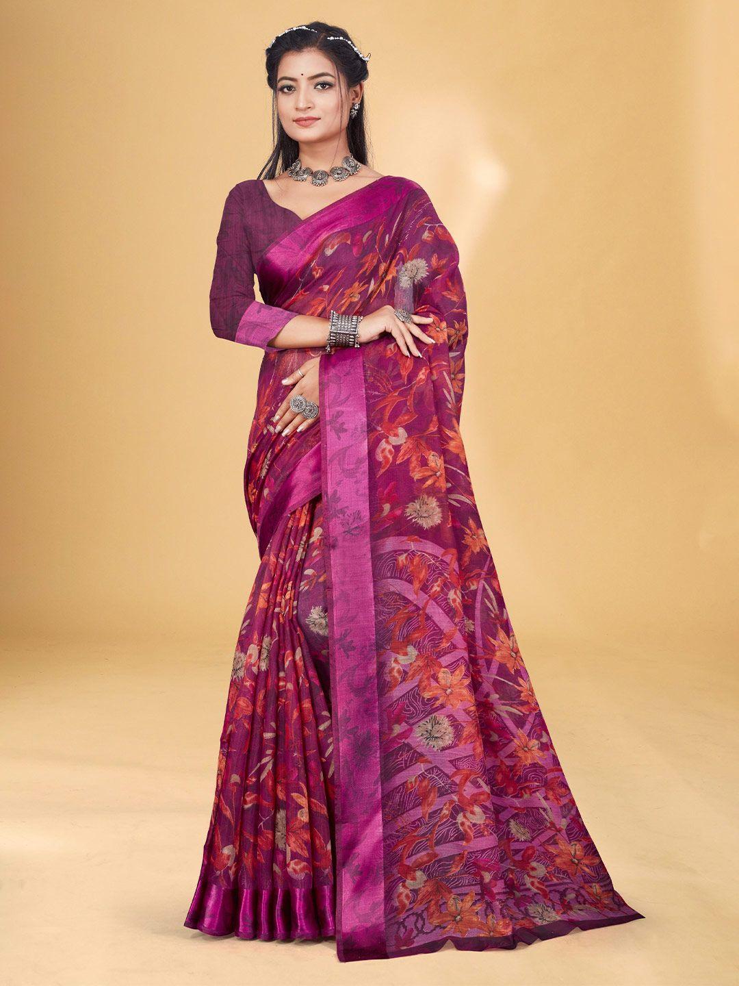 fevinaa floral printed silk cotton saree