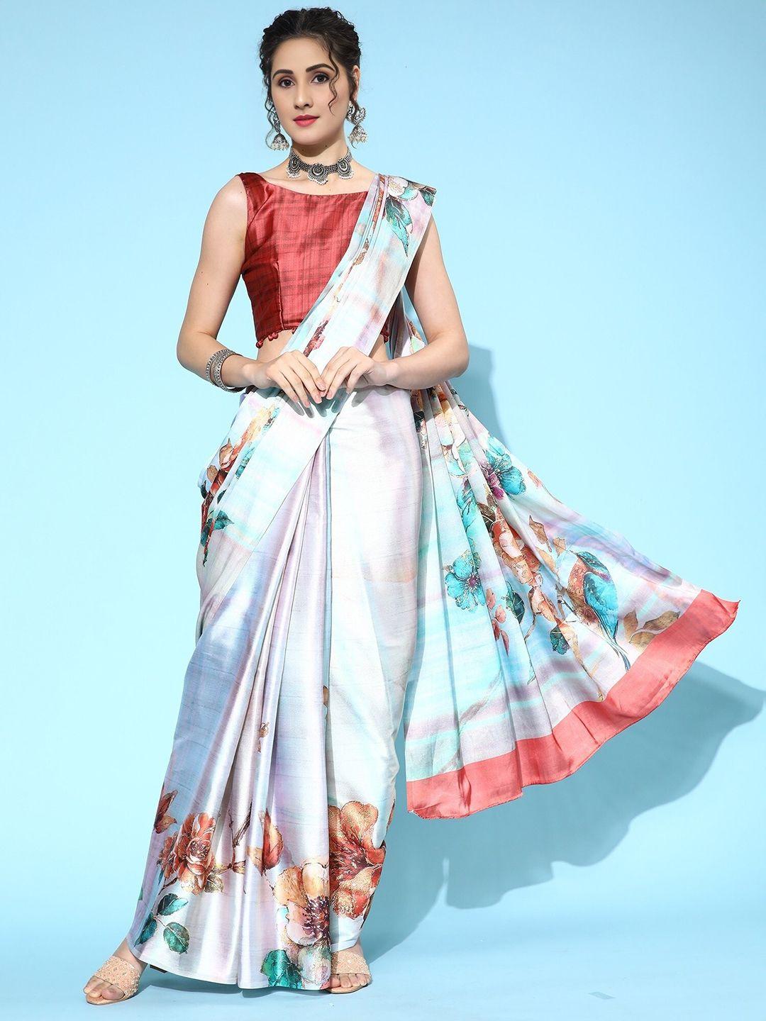 fevinaa floral satin saree