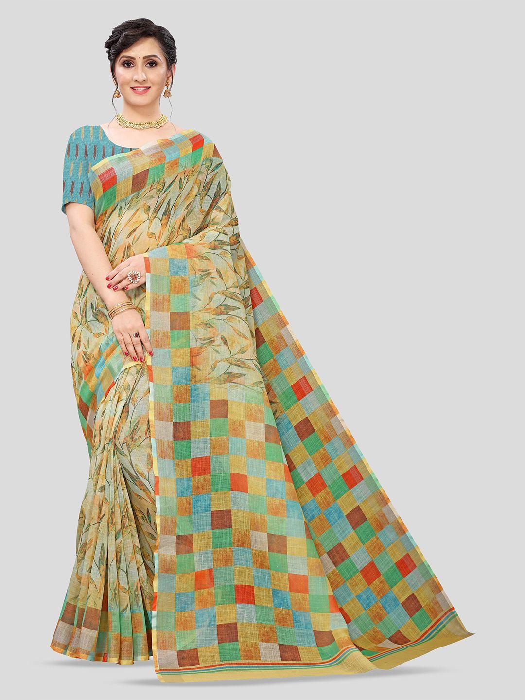 fevinaa printed pure linen saree