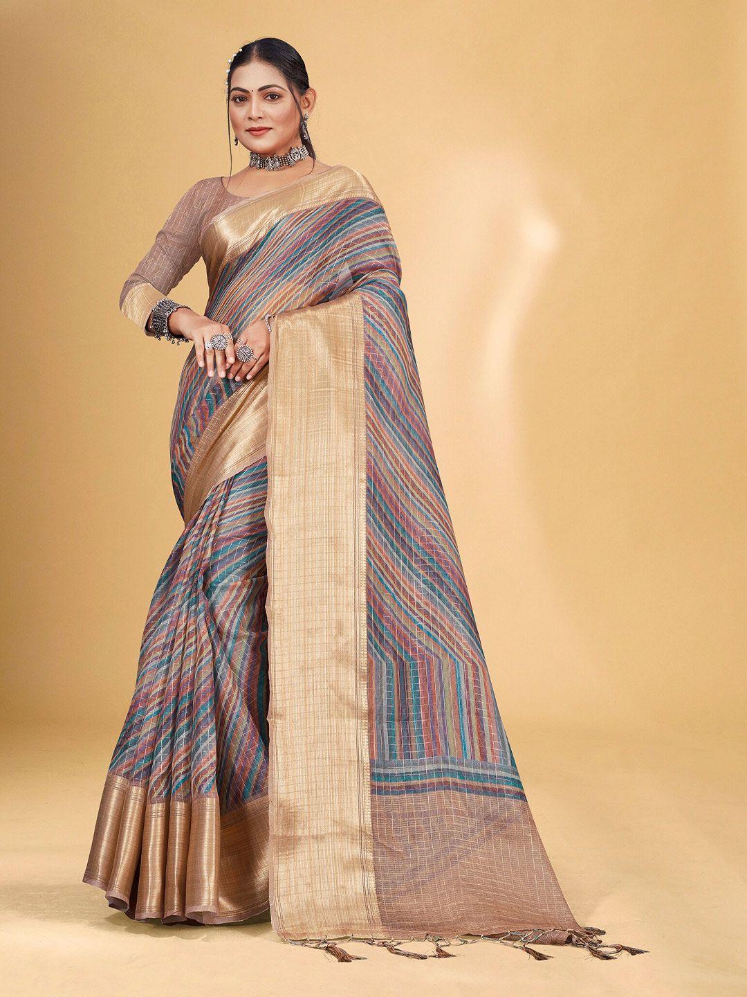 fevinaa striped zari organza saree