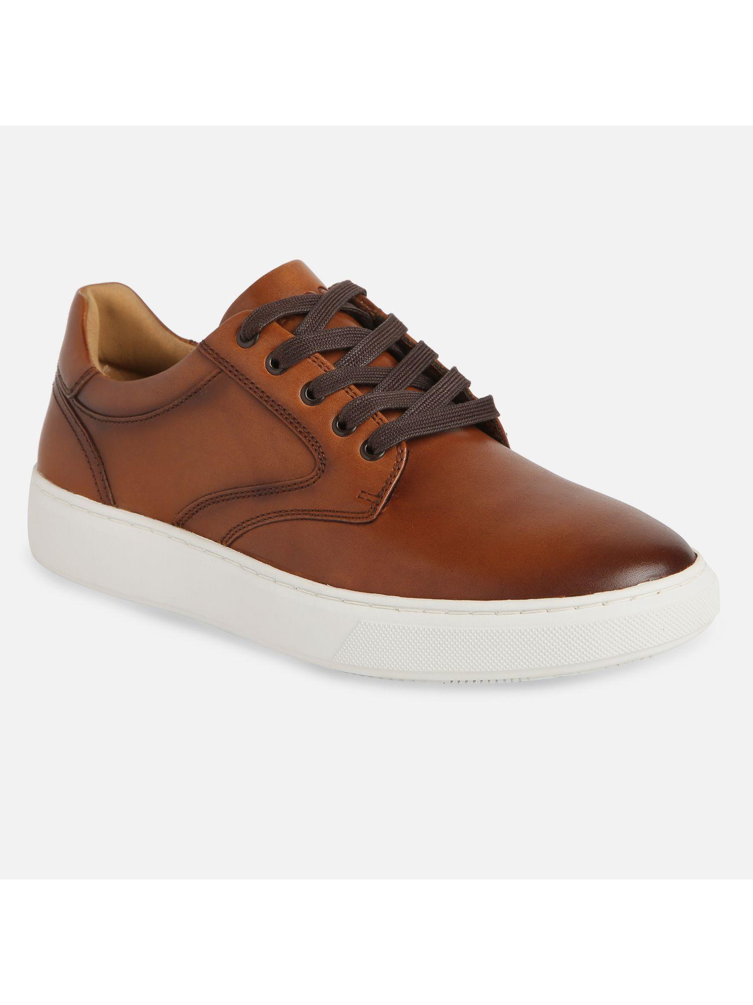 fezz leather tan solid sneakers