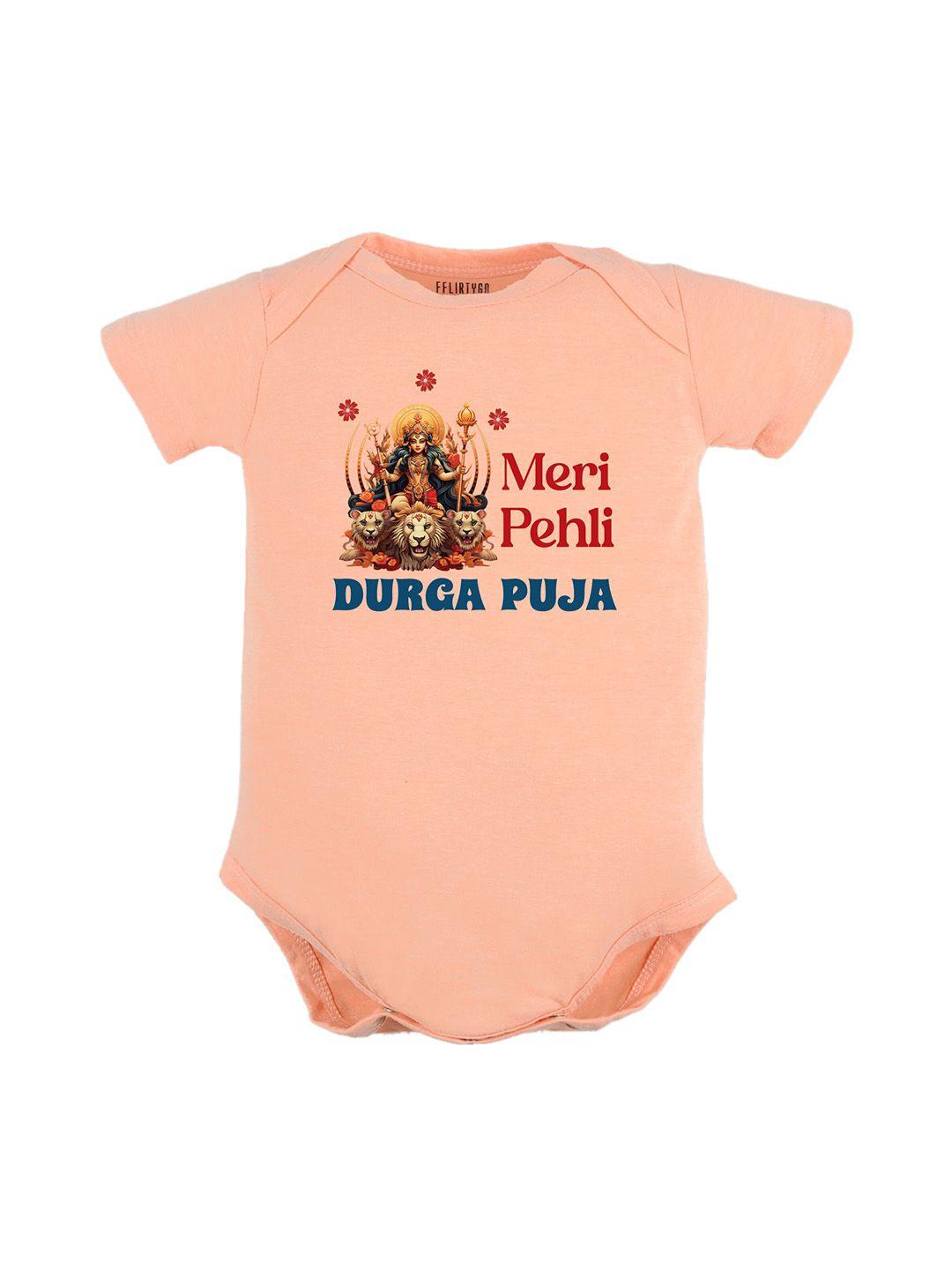 fflirtygo infant kids pure cotton durga puja special printed rompers