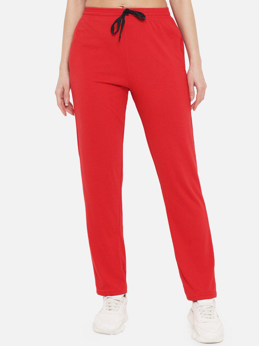 fflirtygo-women-red-relaxed-fit-solid-cotton-track-pants