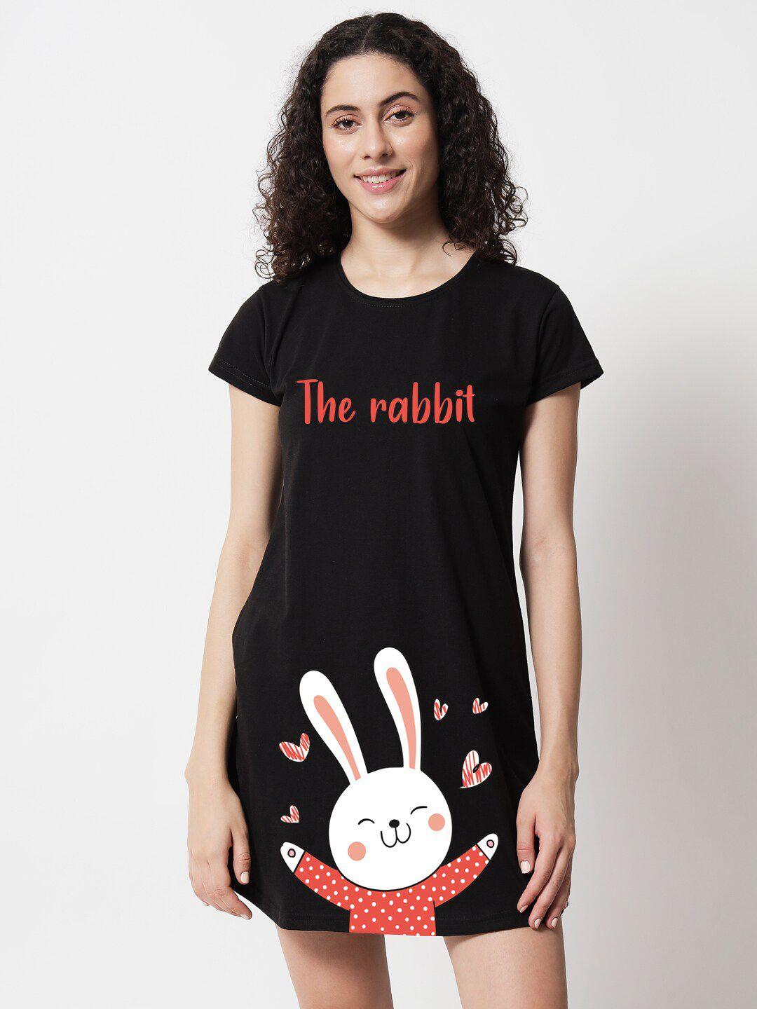 fflirtygo black rabbit printed t-shirt nightdress