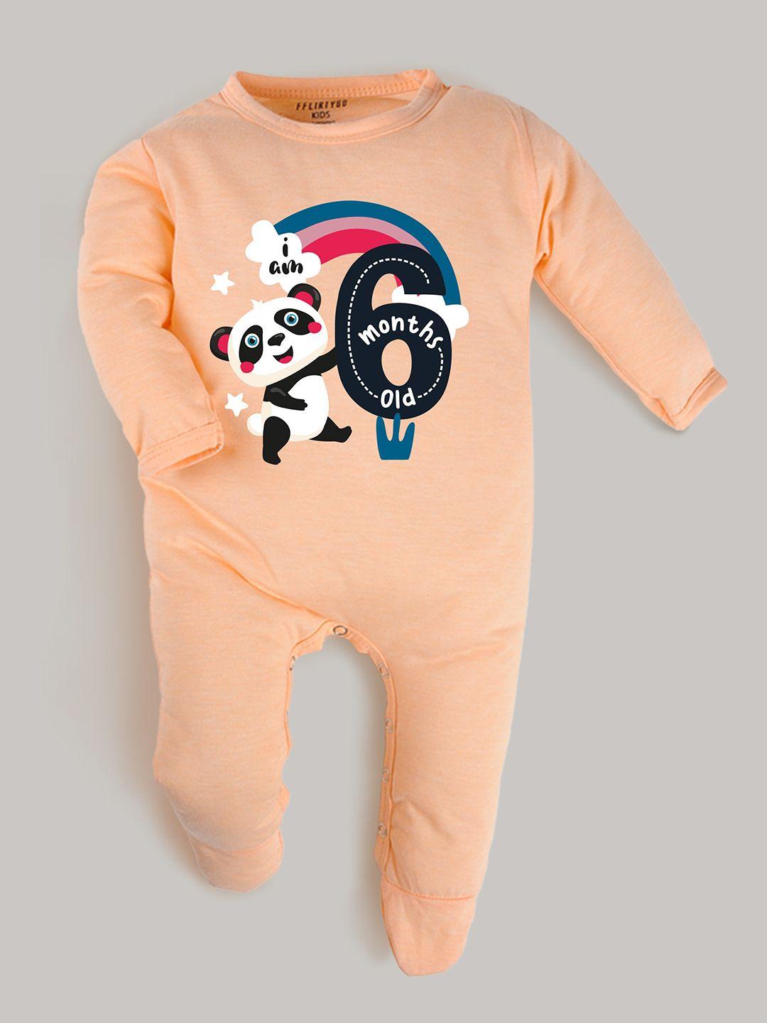 fflirtygo infant kids peach-colored & black printed sleepsuit