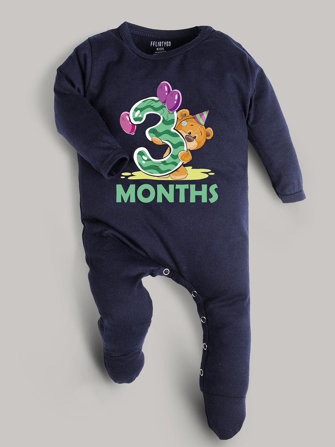 fflirtygo kids navy blue & green printed cotton basic jumpsuit