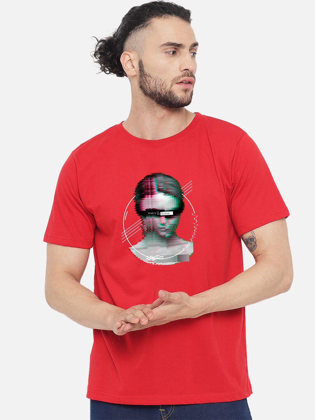 fflirtygo men red graphic printed cotton t-shirt