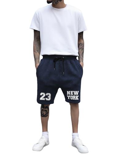 fflirtygo new york printed 100% cotton shorts for men, cotton mens shorts in navy blue color, 2x-large