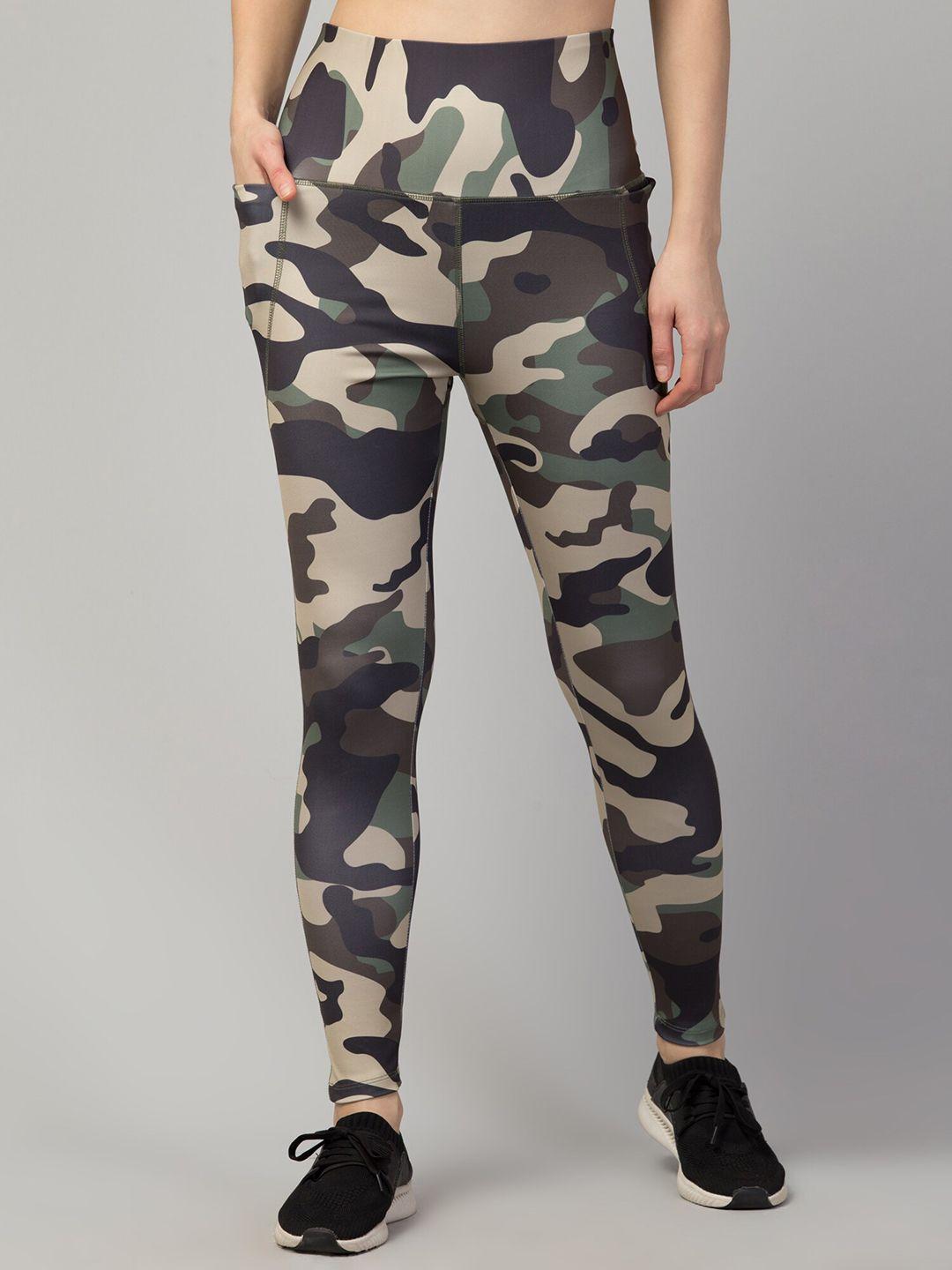 fflirtygo women mid-rise camouflage printed moisture wicking tights