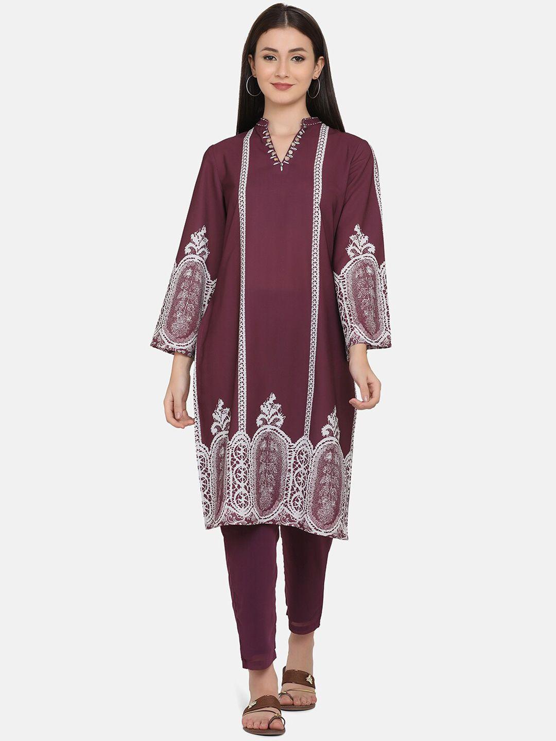 ffu ethnic motifs embroidered regular kurta & trousers with dupatta