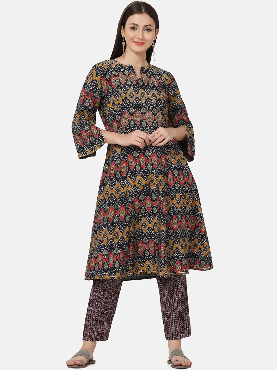 ffu ethnic motifs printed a-line kurta with trousers & with dupatta