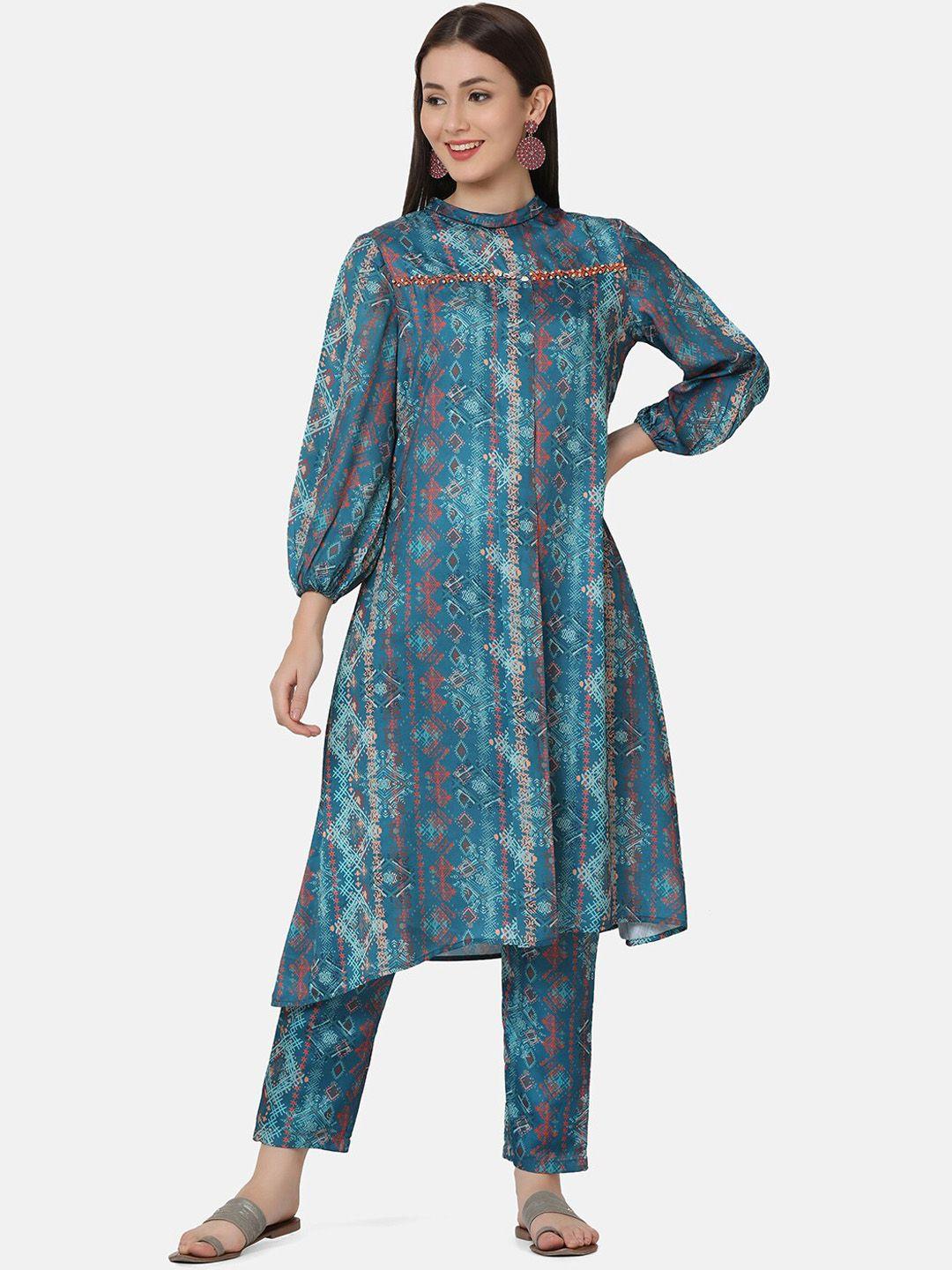 ffu ethnic motifs printed a-line satin kurta with trousers