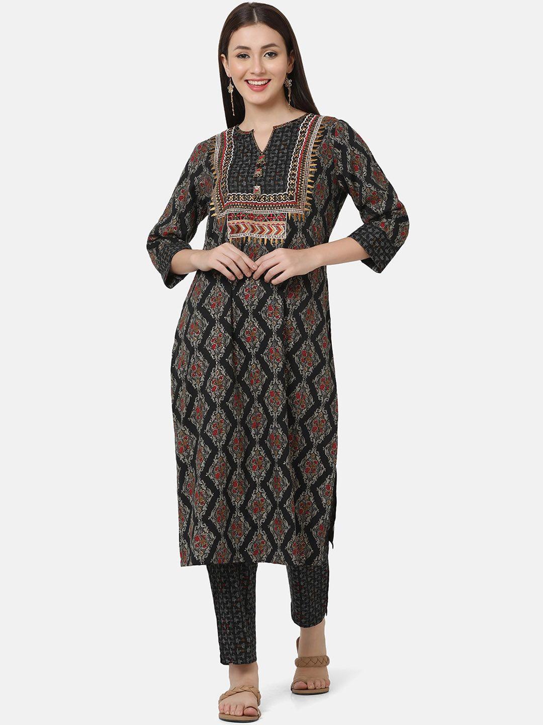 ffu ethnic motifs printed straight kurta with trousers & with dupatta