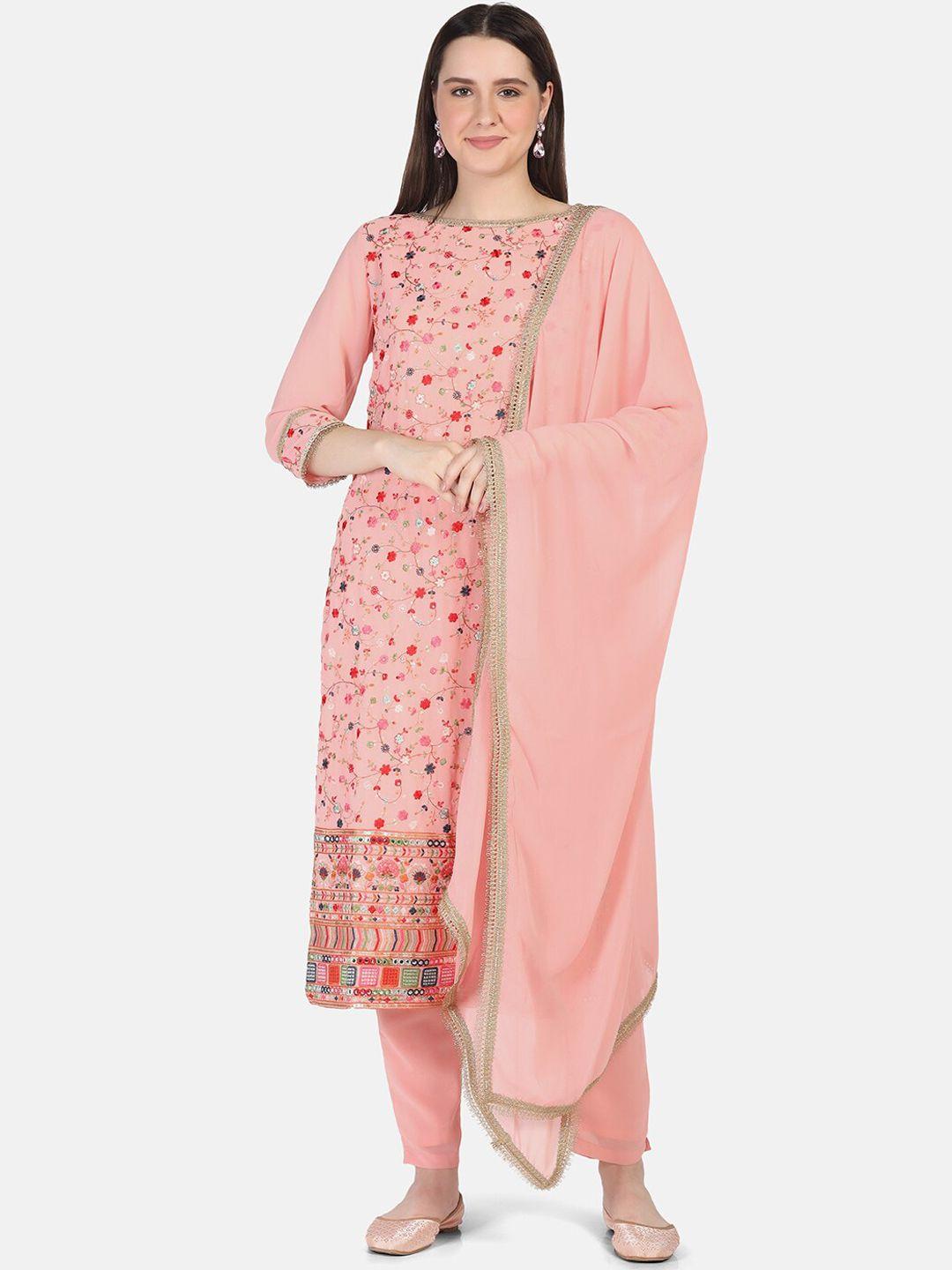 ffu floral embroidered straight georgette kurta with trousers