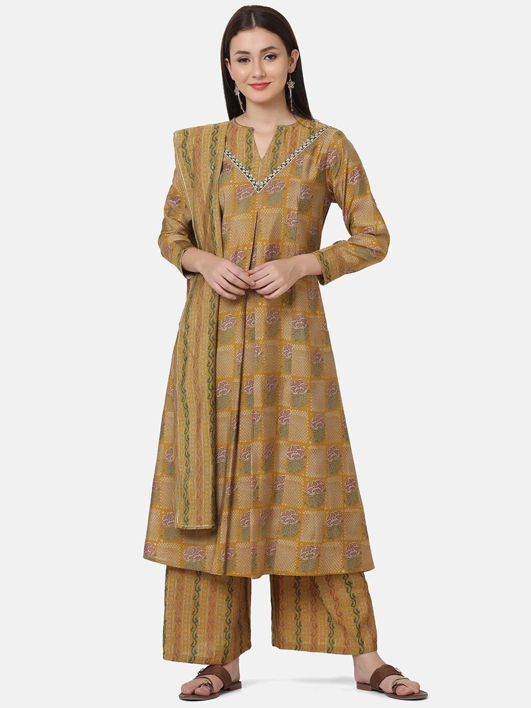 ffu floral printed chanderi cotton kurta with palazzos & with dupatta