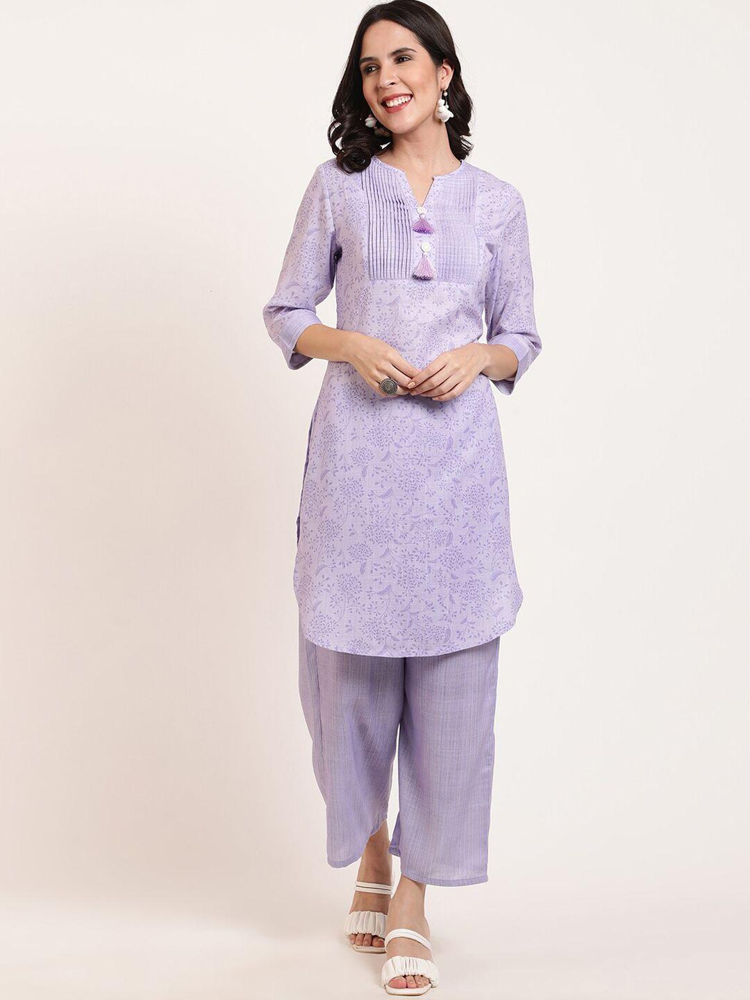 ffu floral printed notched neck straight kurta with palazzo