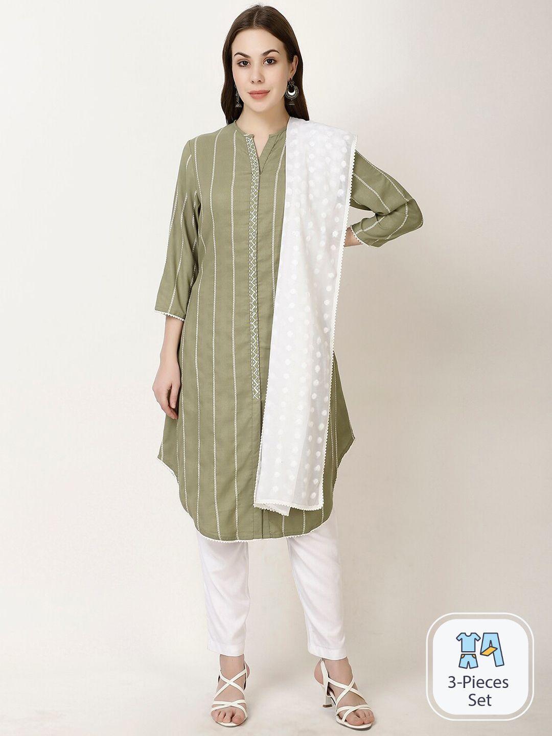 ffu striped a-line kurta with trousers & dupatta