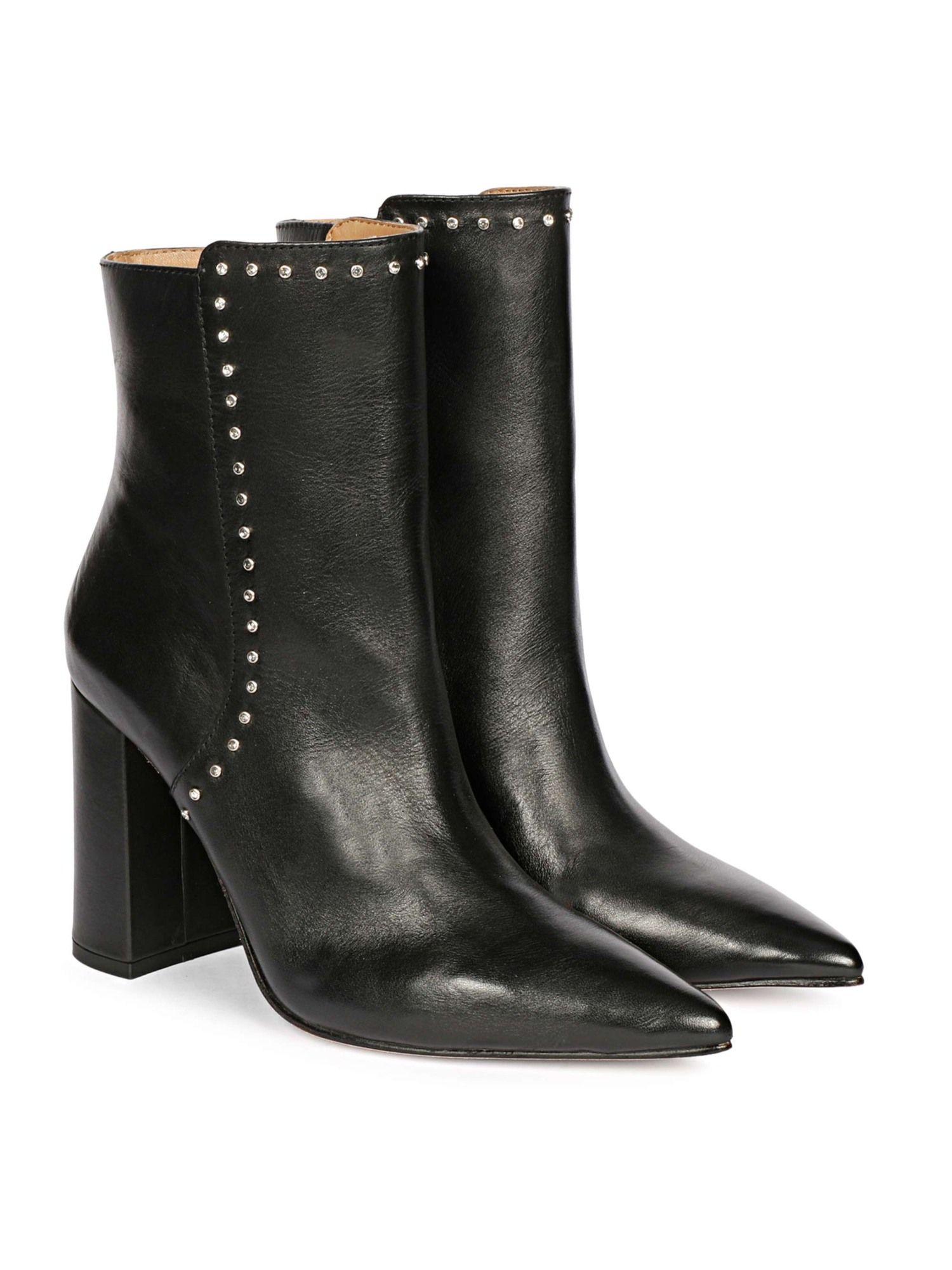 fia black leather block heel boots