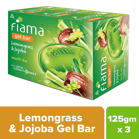 fiama gel bar, lemongrass and jojoba for smooth skin, with skin conditioners, 125g (pack of 3)