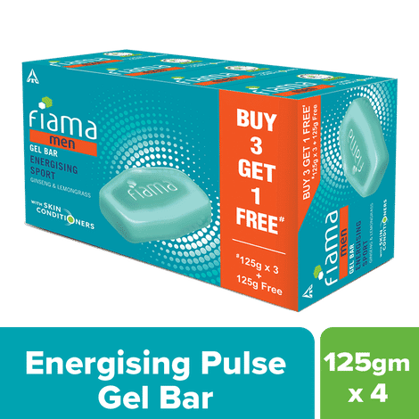 fiama men energizing sport gel bar, with ginseng, lemongrass & skin conditioners, 125g (buy 3 get 1 free)