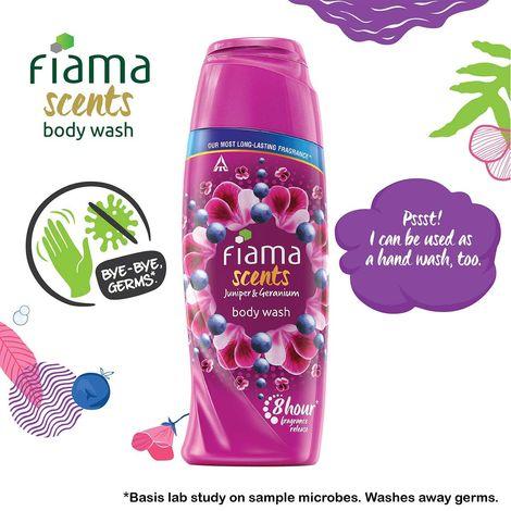 fiama scents body wash juniper & geranium, shower gel with skin conditioners, 8 hour fragrance lock technology, tested by dermatologists, 250ml bottle