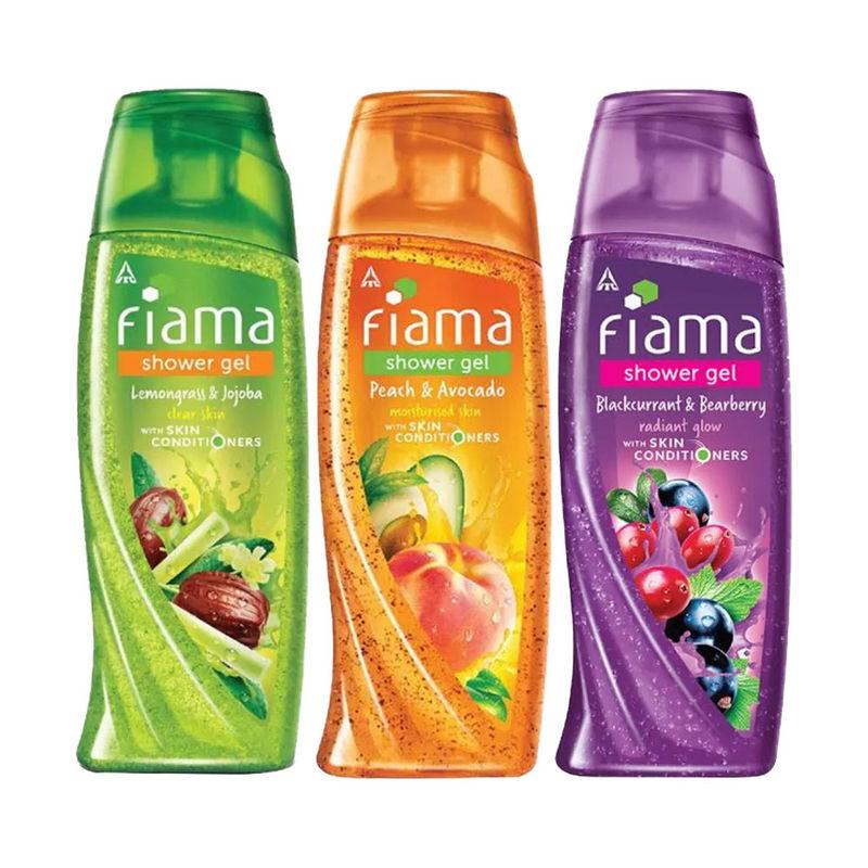 fiama shower gel blackcurrant & bearberry, fiama shower gel peach & avocado - combo pack of 3