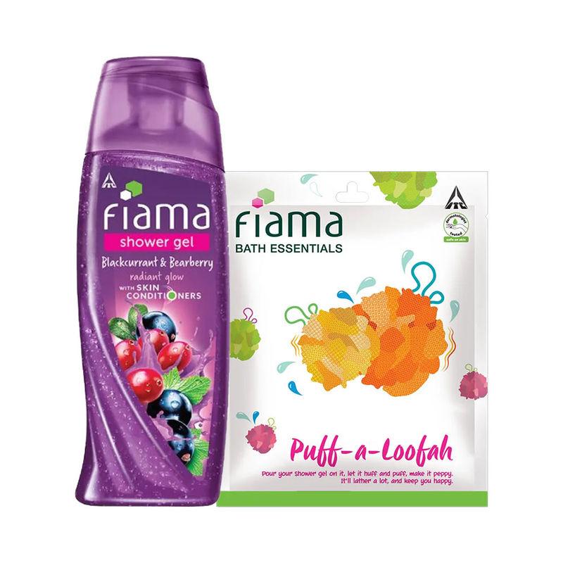 fiama shower gel blackcurrant & bearberry body with puff-a-loofah combo