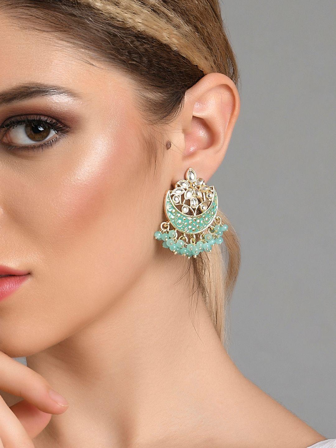 fida gold-toned & blue contemporary chandbalis earrings
