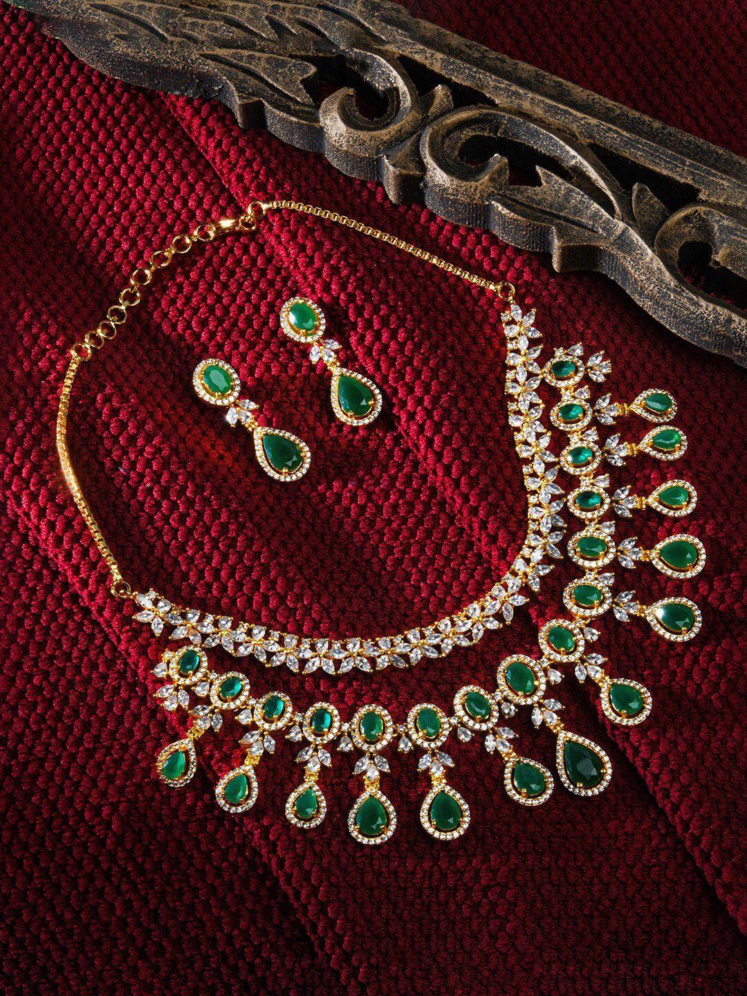 fida gold-plated american diamond studded & stone beaded layered jewellery set