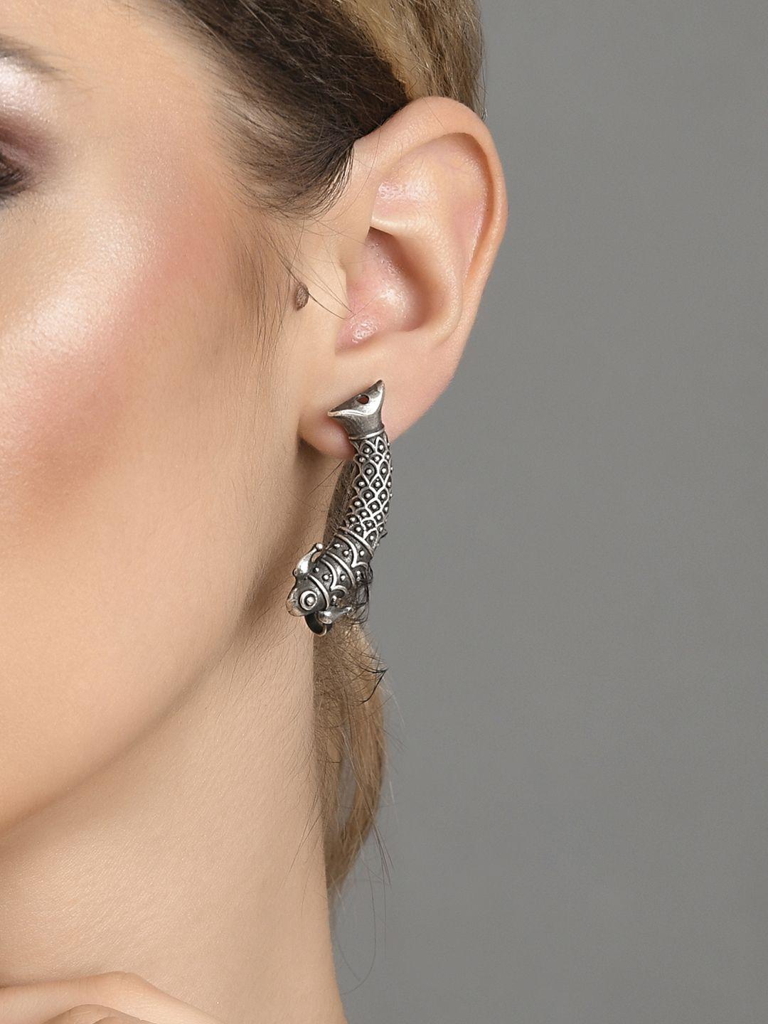 fida oxidised silver plated fish stud earring