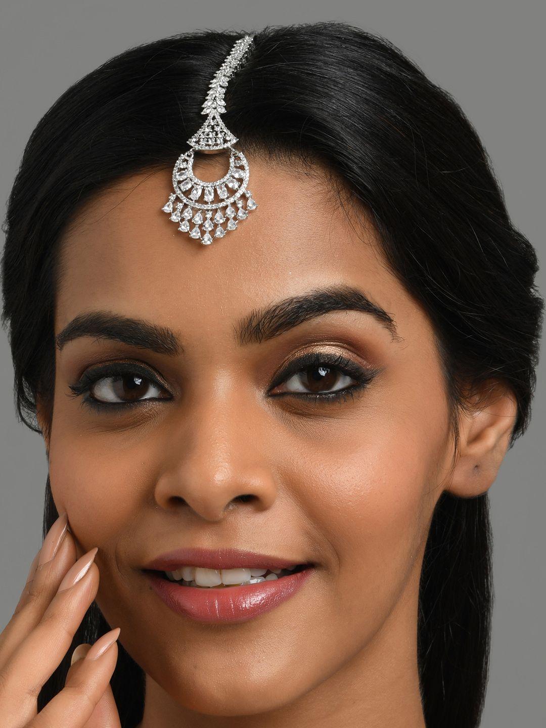 fida rhodium-plated american diamond maang tikka