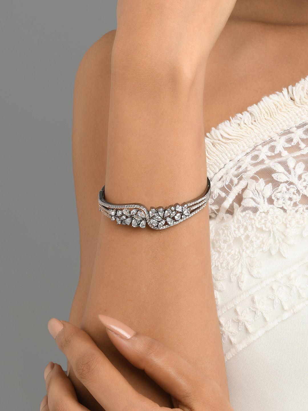 fida rose gold & white plated ad studded kada bracelet