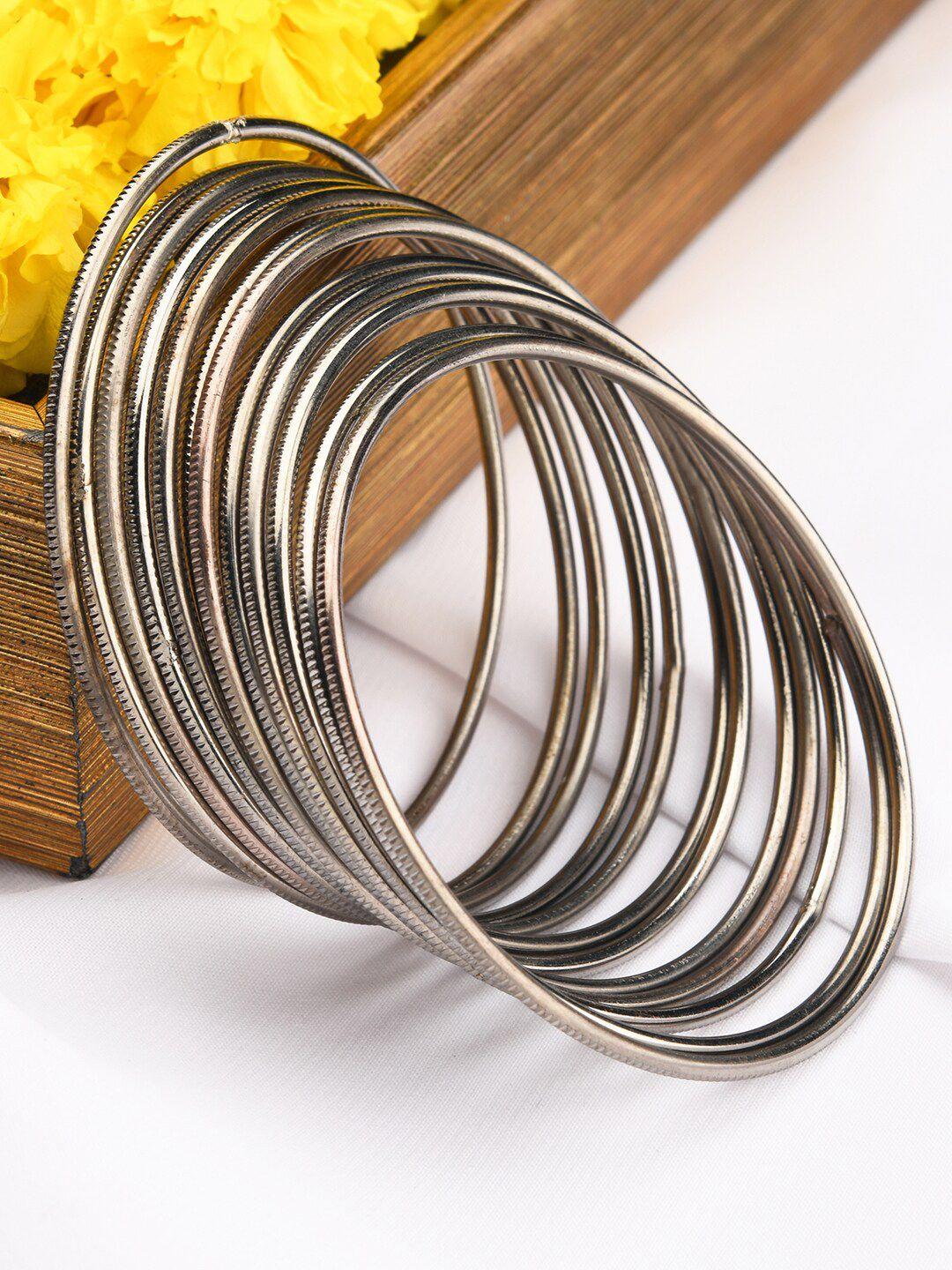 fida set of 12 silver-plated metallic bangles
