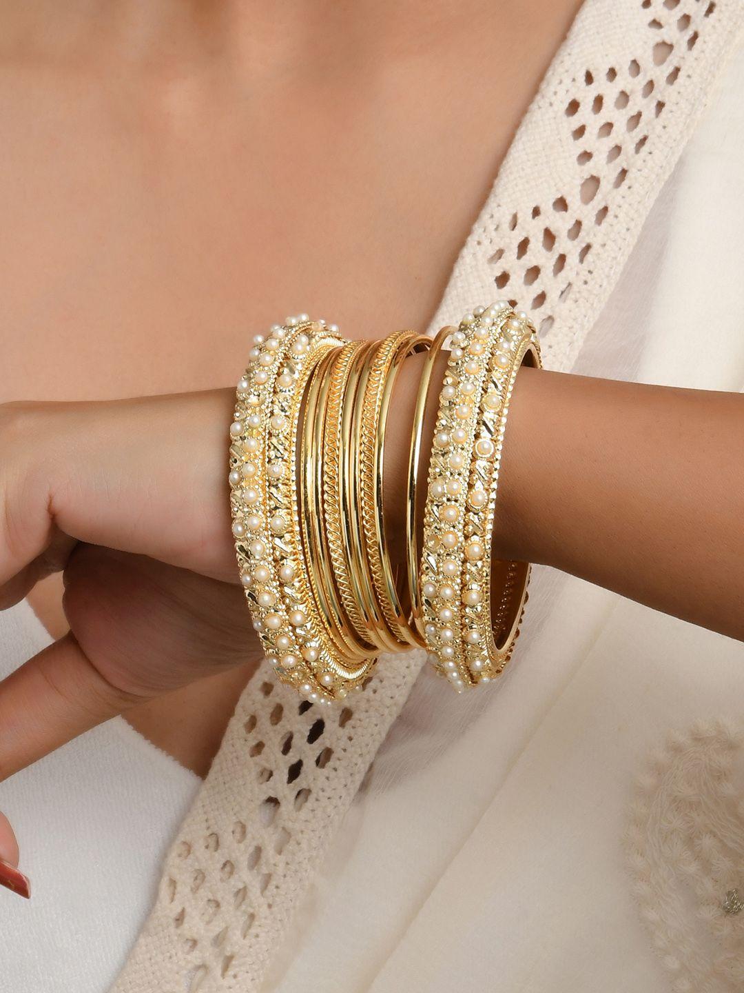 fida set of 16 gold-plated white stone studded bangle set