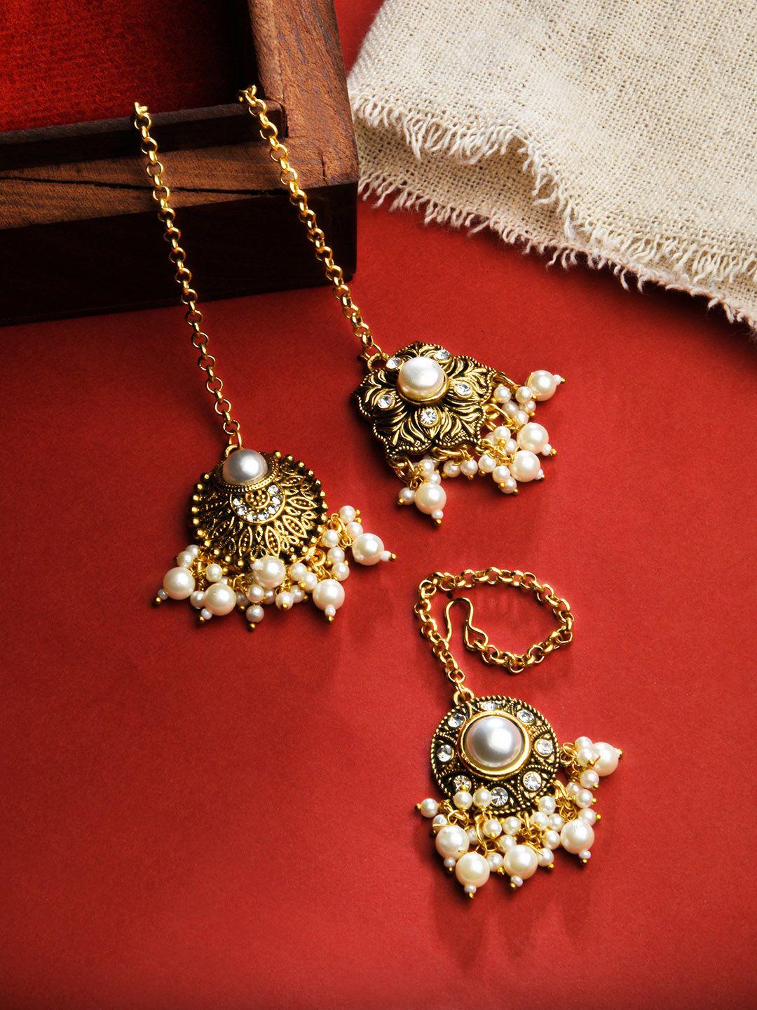 fida set of 3 gold-plated  pearl-studded maang tikka
