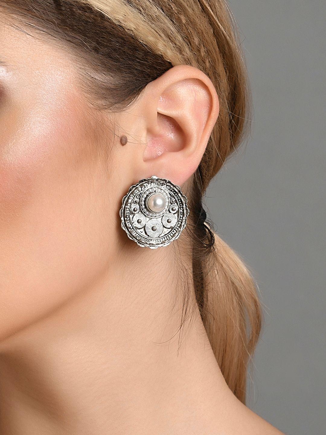 fida silver plated circular studs earrings