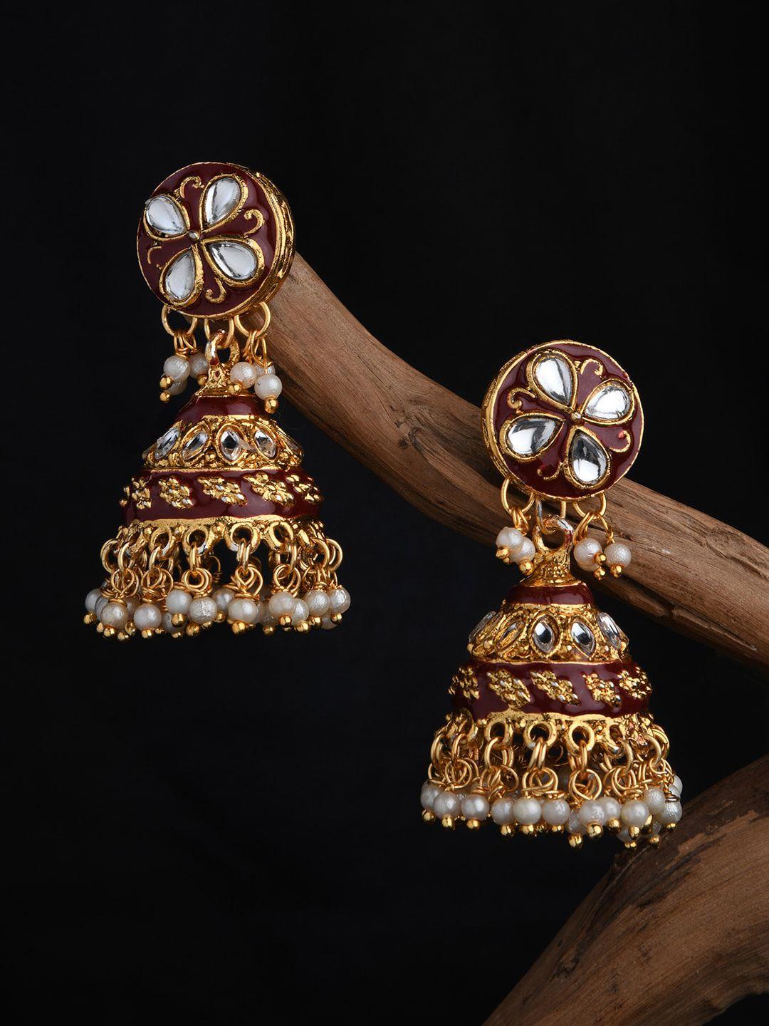 fida women gold plated dome shaped jhumkas earrings