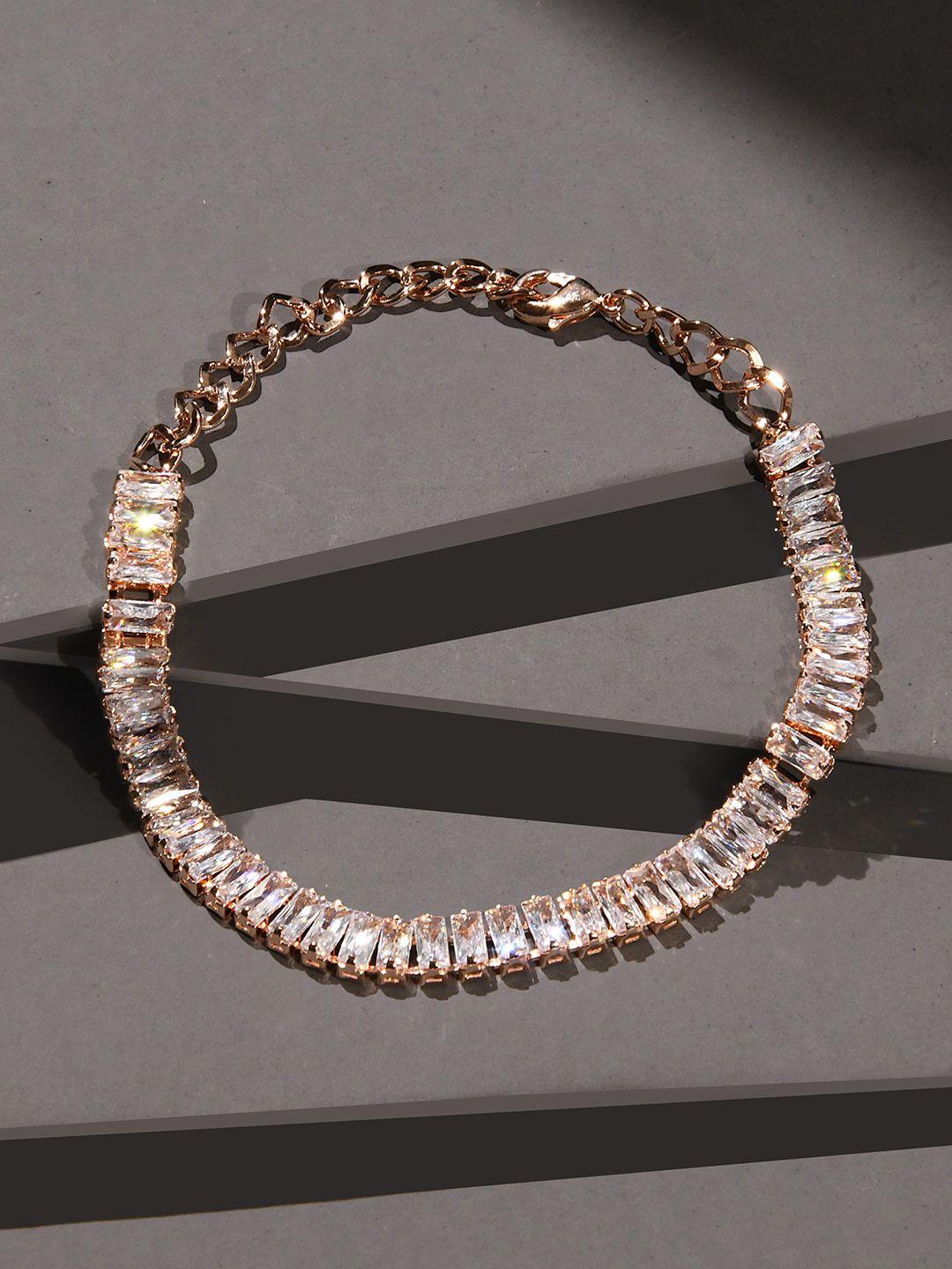 fida women gold-toned & white american diamond handcrafted gold-plated wraparound bracelet