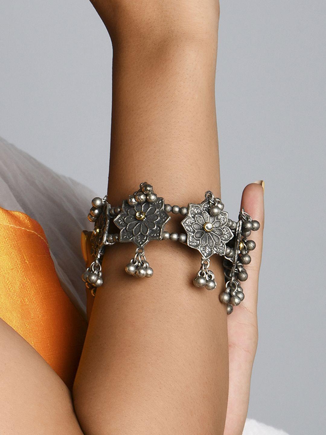 fida women gold-toned oxidised silver-plated bangle-style bracelet