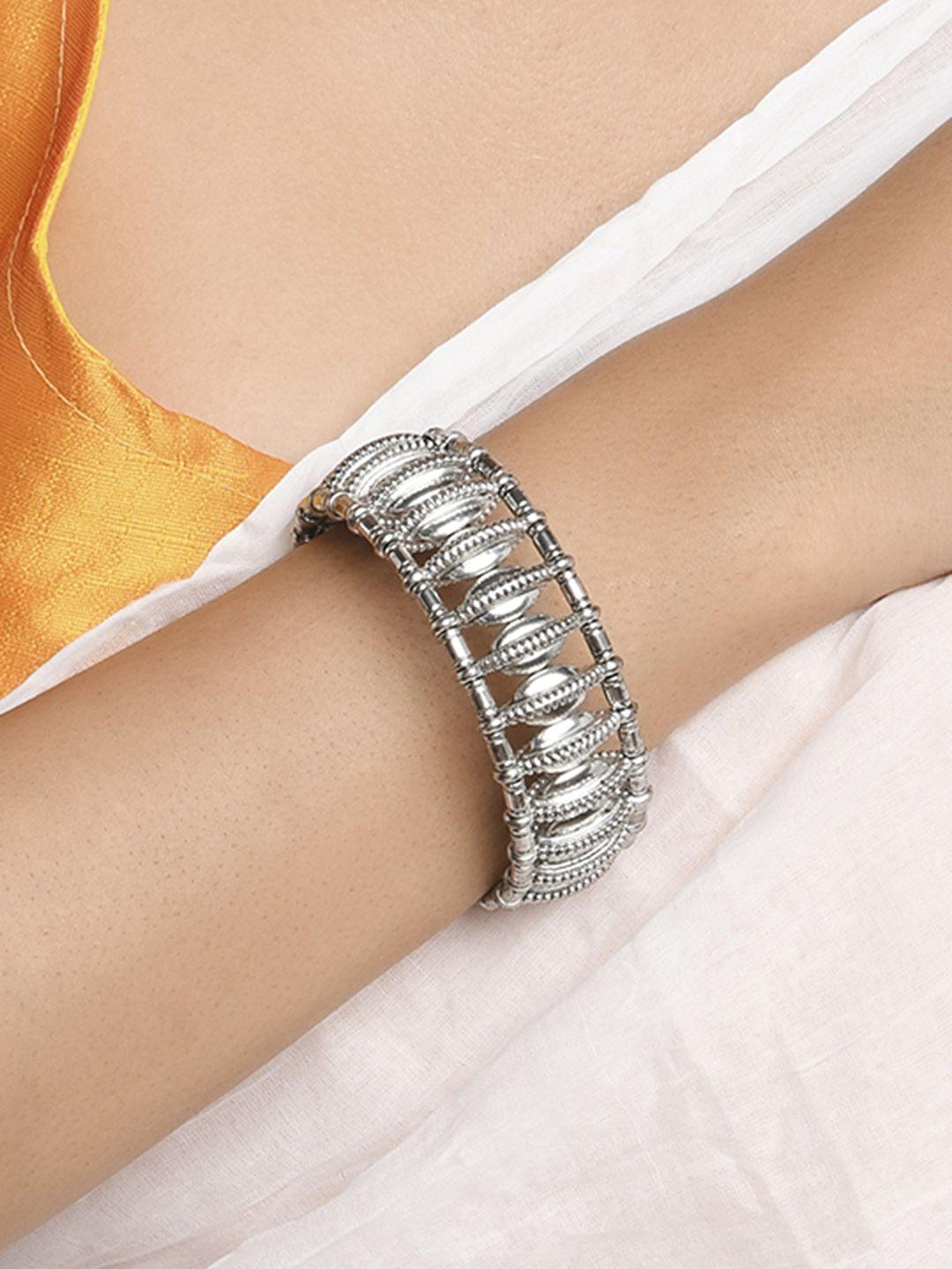 fida women oxidised silver-plated cuff bracelet